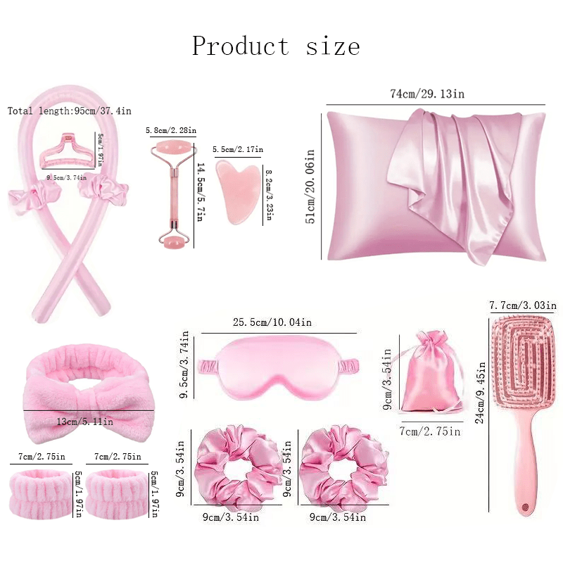 Kit Beauté 15-en-1 – Boucles Sans Chaleur + Massage Visage + Accessoires Sommeil Satin
