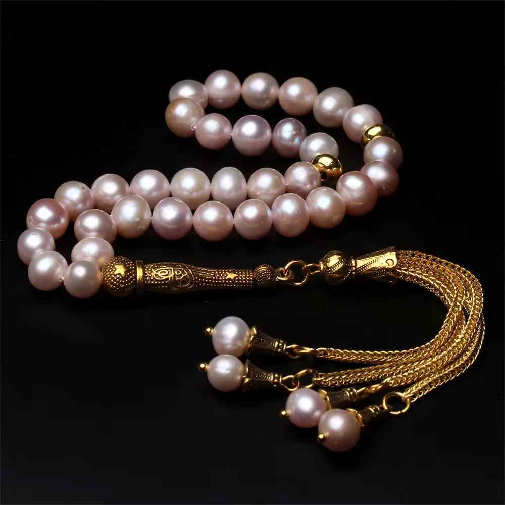 Tasbih Perles d'eau douce Roses & Doré fabrication artisanale - MoonRose by Amour’Eu