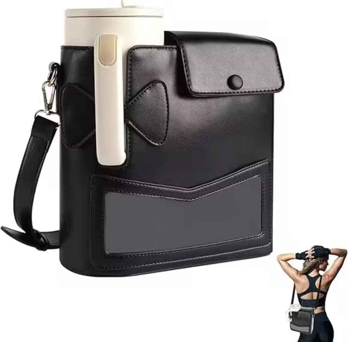 Sac bandoulière élégant pour gourde – Pochette en cuir PU, design luxe pour bouteille Stanley, thermos ou tumbler 40 oz - MoonRose by Amour’Eu