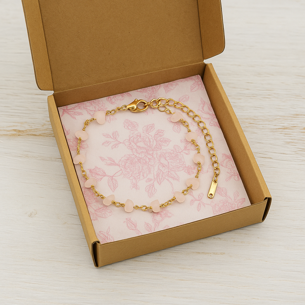 Bracelet quartz rose brut – Amour de soi, guérison du cœur & tendresse - MoonRose by Amour’Eu