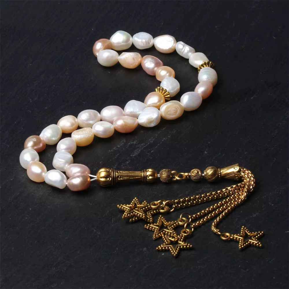 Tasbih Perles Nacrées & Étoiles Dorées - MoonRose by Amour’Eu