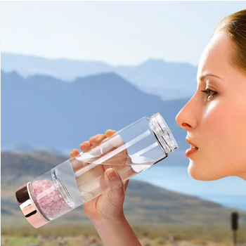 Bouteille Cristal Harmonie Triple – Quartz Rose, Blanc & Améthyste - MoonRose by Amour’Eu