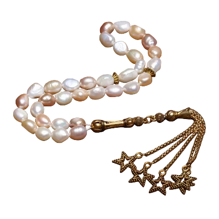 Tasbih Perles Nacrées & Étoiles Dorées - MoonRose by Amour’Eu