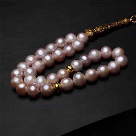 Tasbih Perles d'eau douce Roses & Doré fabrication artisanale - MoonRose by Amour’Eu